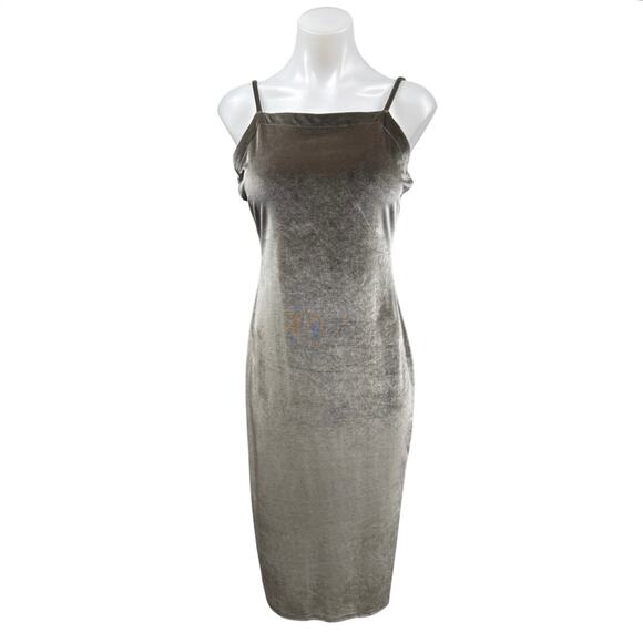 Chaser Gray Velvet Velour Sleeveless Cami Camisole Midi Bodycon Tank Dress Sz M - Picture 1 of 5
